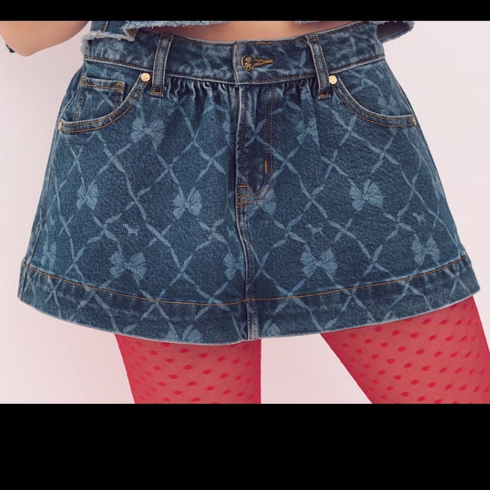 PINK Victoria's Secret Denim Skirt with Butterfly Design Loveshack FANCY